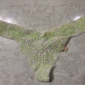 Lace Thong with Green Floral Design